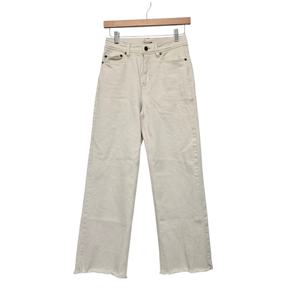 Toad&Co Womens High Rise Wide Leg Organic Cotton Jeans Cream Size 2 Raw Hem